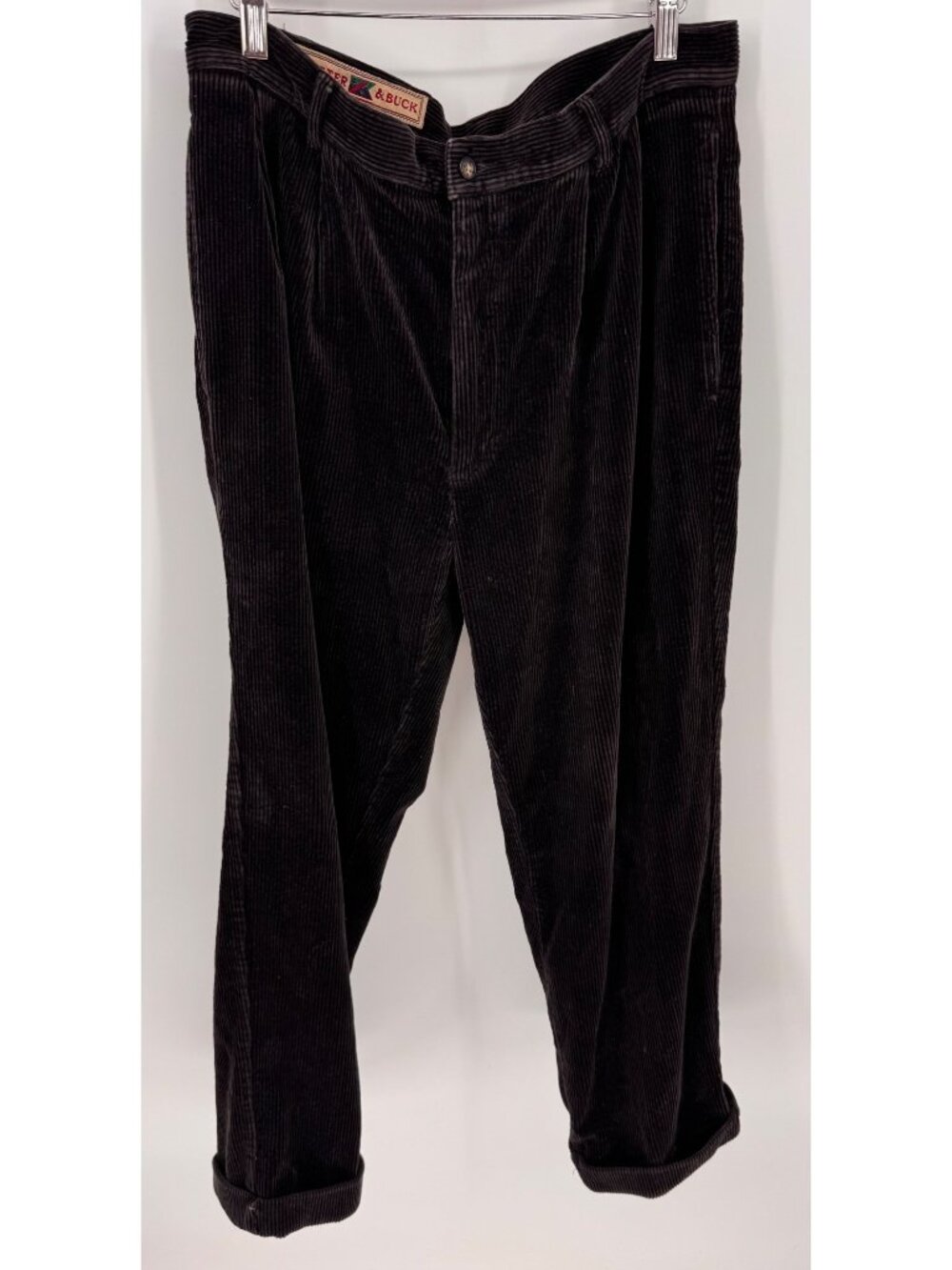 Cutter & Buck Mens Vintage Black Corduroy Straight Leg Pleated Pants Size 34